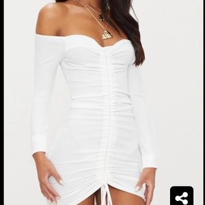 Plt white ribbed ruched dress